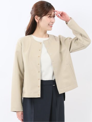 合成皮革 ノーカラーブルゾン