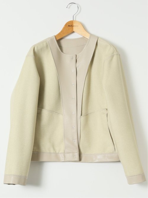 合成皮革 ノーカラーブルゾン