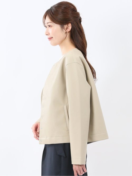 合成皮革 ノーカラーブルゾン