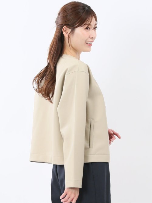 合成皮革 ノーカラーブルゾン