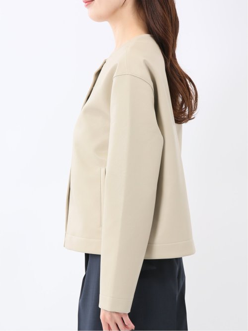 合成皮革 ノーカラーブルゾン