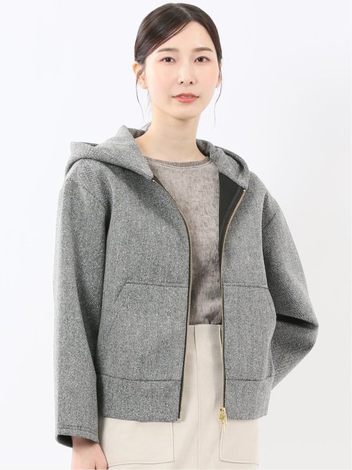 ツイードボンディング フーデッドブルゾン