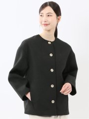 ツイード調ボンディング ノーカラーブルゾン