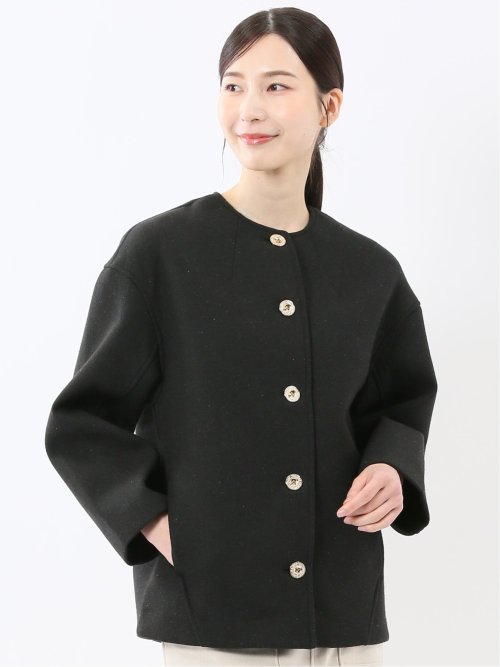 ツイード調ボンディング ノーカラーブルゾン