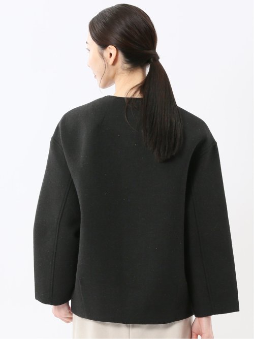 ツイード調ボンディング ノーカラーブルゾン