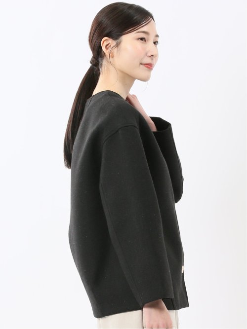 ツイード調ボンディング ノーカラーブルゾン