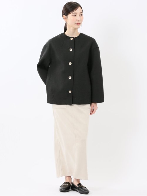 ツイード調ボンディング ノーカラーブルゾン