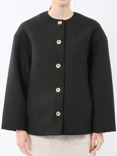 ツイード調ボンディング ノーカラーブルゾン