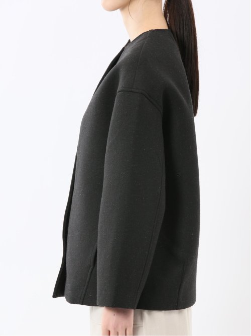 ツイード調ボンディング ノーカラーブルゾン