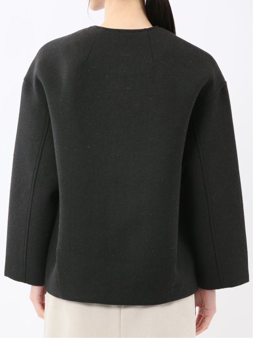 ツイード調ボンディング ノーカラーブルゾン