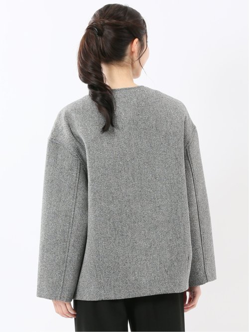 ツイード調ボンディング ノーカラーブルゾン