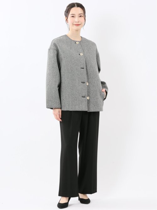 ツイード調ボンディング ノーカラーブルゾン