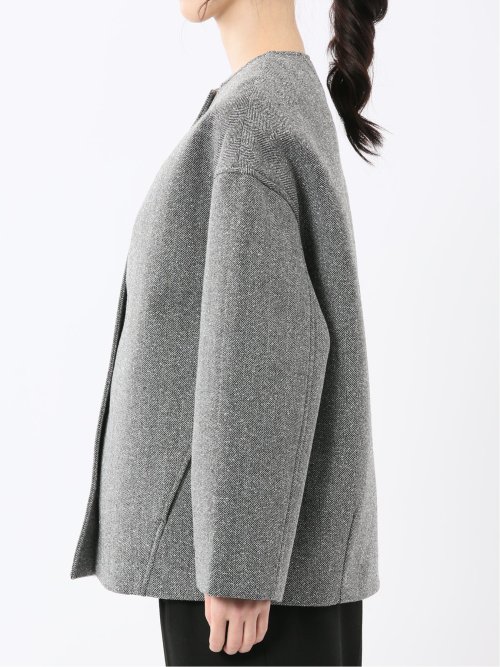 ツイード調ボンディング ノーカラーブルゾン