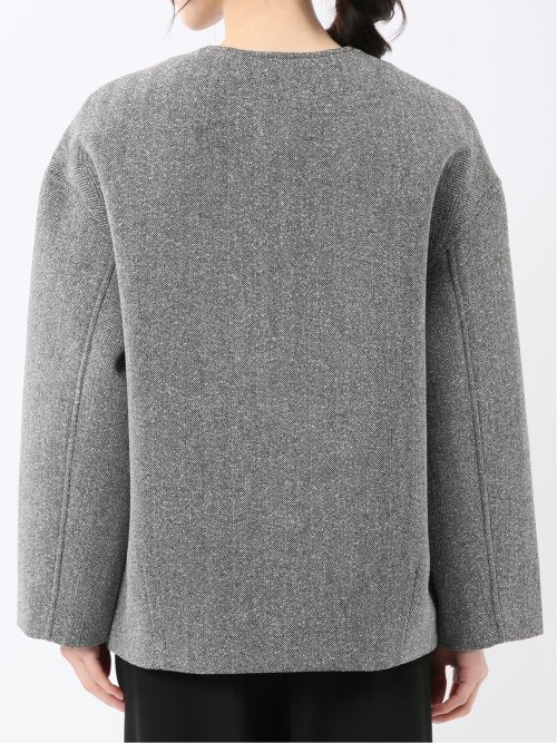 ツイード調ボンディング ノーカラーブルゾン