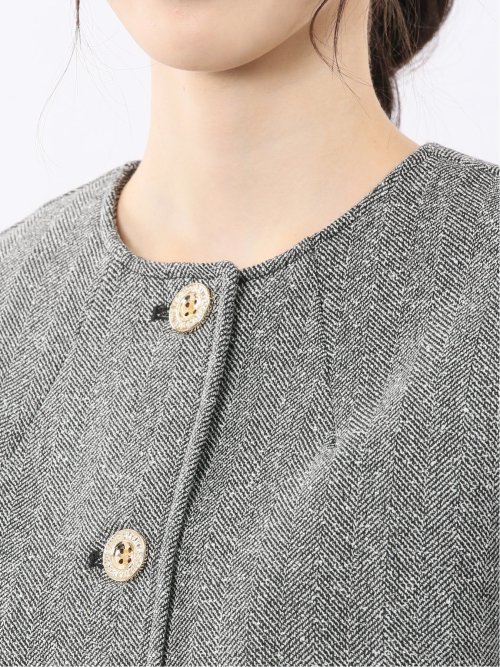 ツイード調ボンディング ノーカラーブルゾン