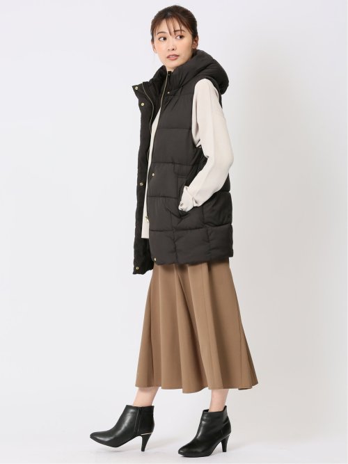 配色裏地 中綿ロングベスト