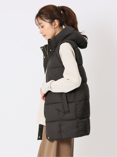 配色裏地 中綿ロングベスト