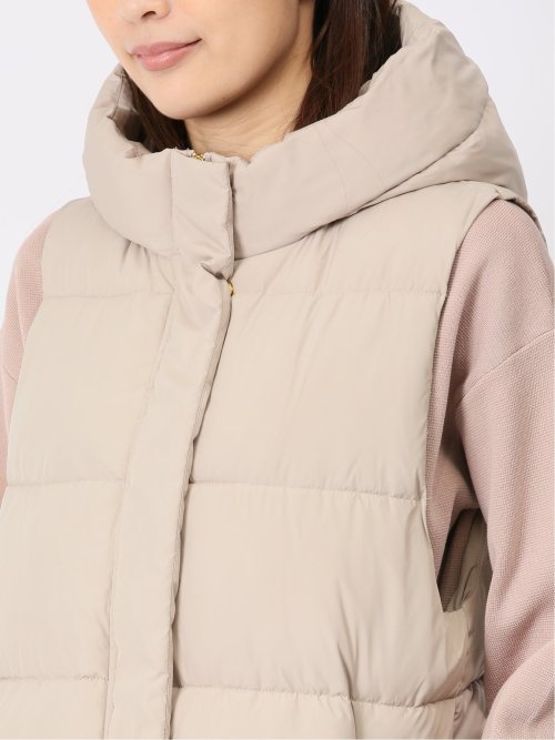 配色裏地 中綿ロングベスト