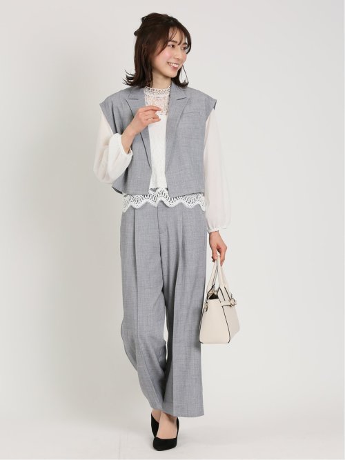 リネン風シャンブレー ショートジレ(セットアップ可能)