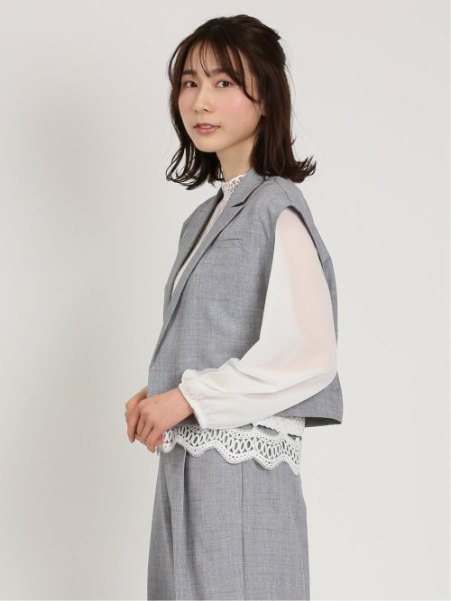 リネン風シャンブレー ショートジレ(セットアップ可能)