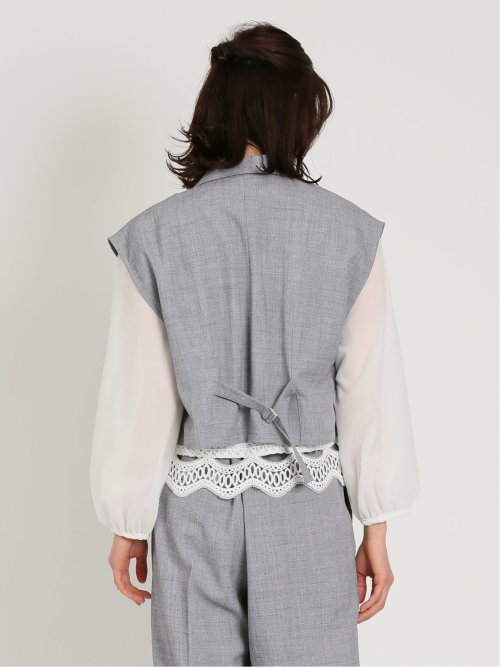 リネン風シャンブレー ショートジレ(セットアップ可能)