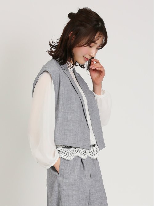 リネン風シャンブレー ショートジレ(セットアップ可能)