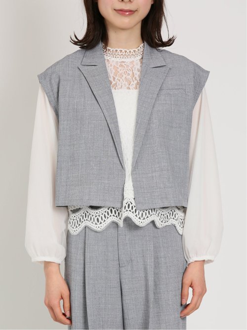 リネン風シャンブレー ショートジレ(セットアップ可能)