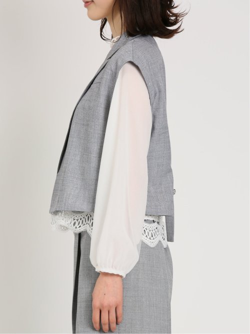 リネン風シャンブレー ショートジレ(セットアップ可能)