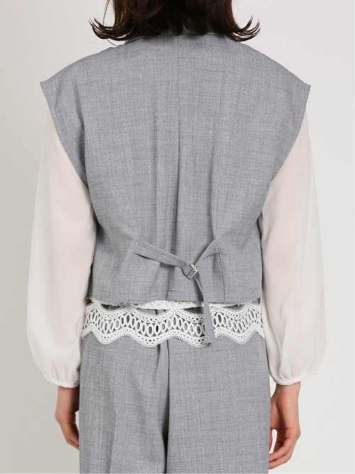 リネン風シャンブレー ショートジレ(セットアップ可能)