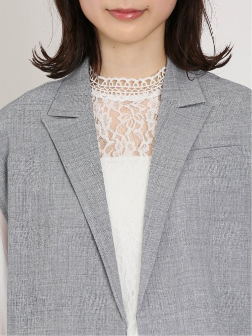 リネン風シャンブレー ショートジレ(セットアップ可能)