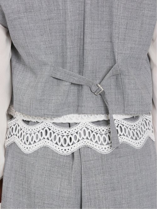 リネン風シャンブレー ショートジレ(セットアップ可能)