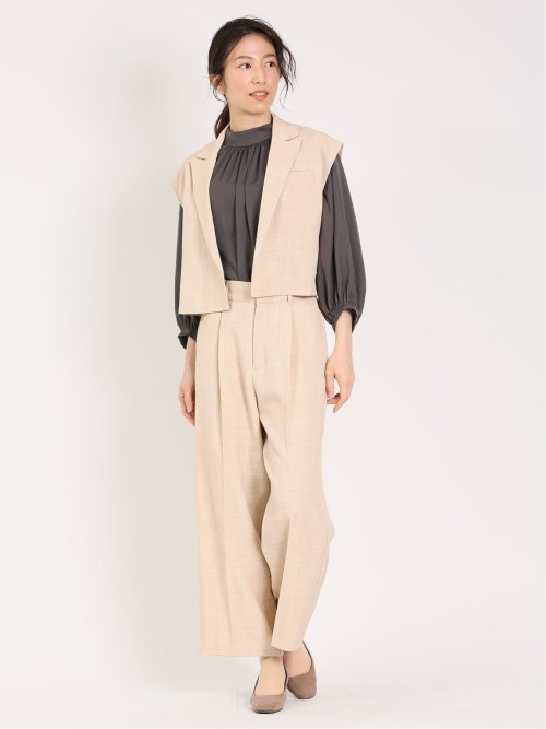 リネン風シャンブレー ショートジレ(セットアップ可能)