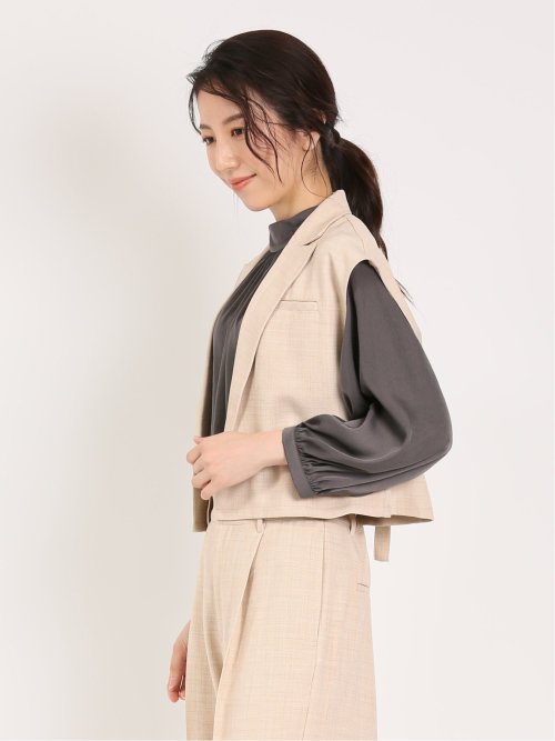 リネン風シャンブレー ショートジレ(セットアップ可能)