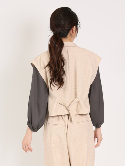 リネン風シャンブレー ショートジレ(セットアップ可能)