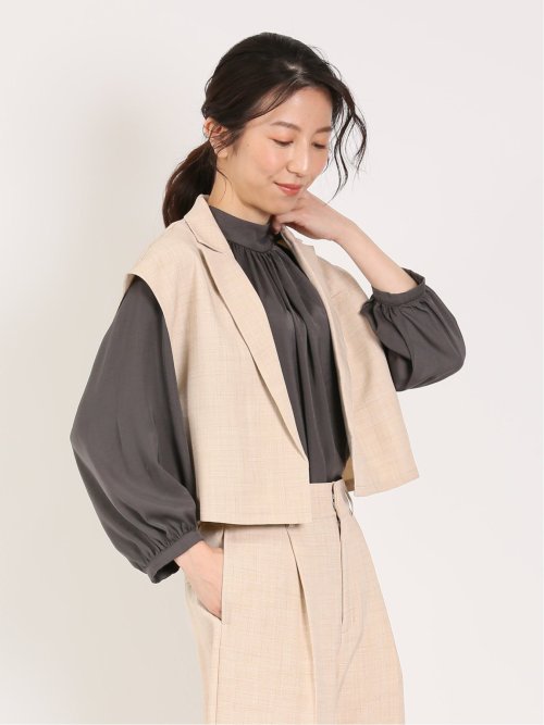 リネン風シャンブレー ショートジレ(セットアップ可能)