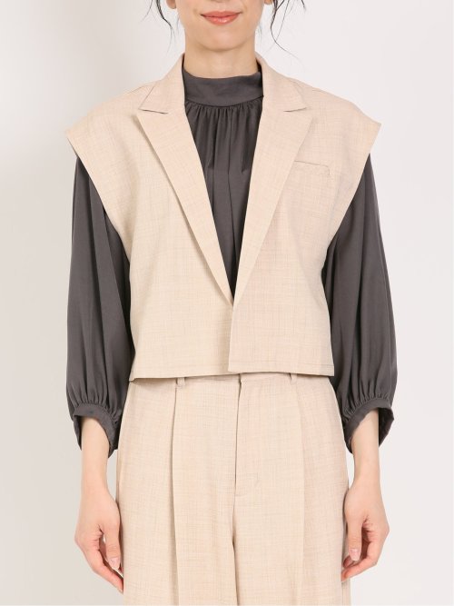 リネン風シャンブレー ショートジレ(セットアップ可能)