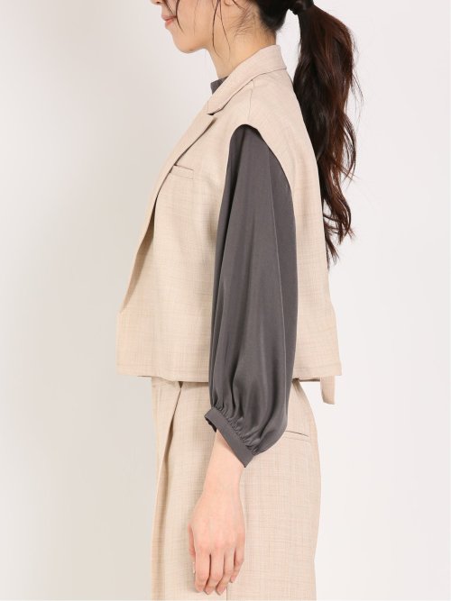 リネン風シャンブレー ショートジレ(セットアップ可能)