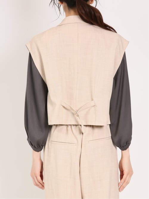 リネン風シャンブレー ショートジレ(セットアップ可能)