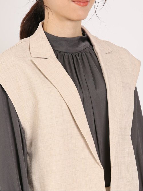 リネン風シャンブレー ショートジレ(セットアップ可能)