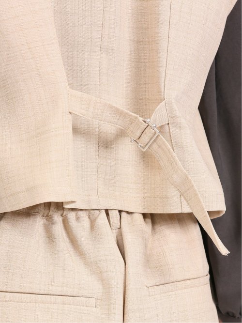 リネン風シャンブレー ショートジレ(セットアップ可能)