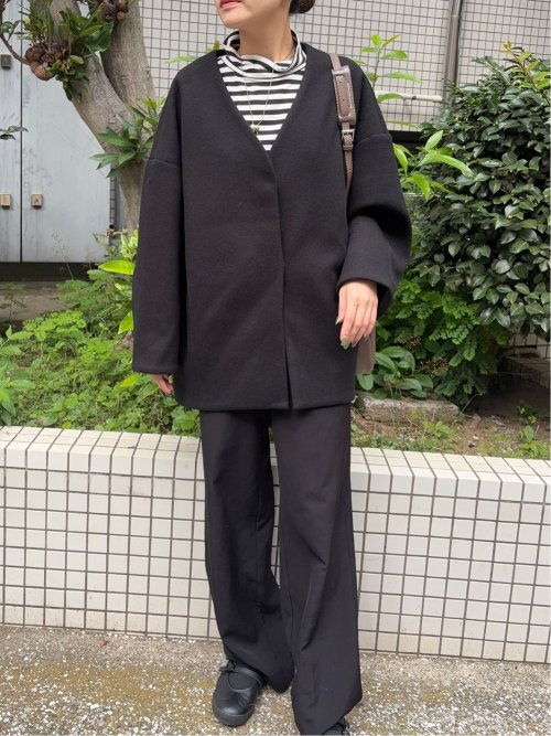 ドロー/DRAW メルトン コクーンシルエット Vカラー ジャケット(M 05黒