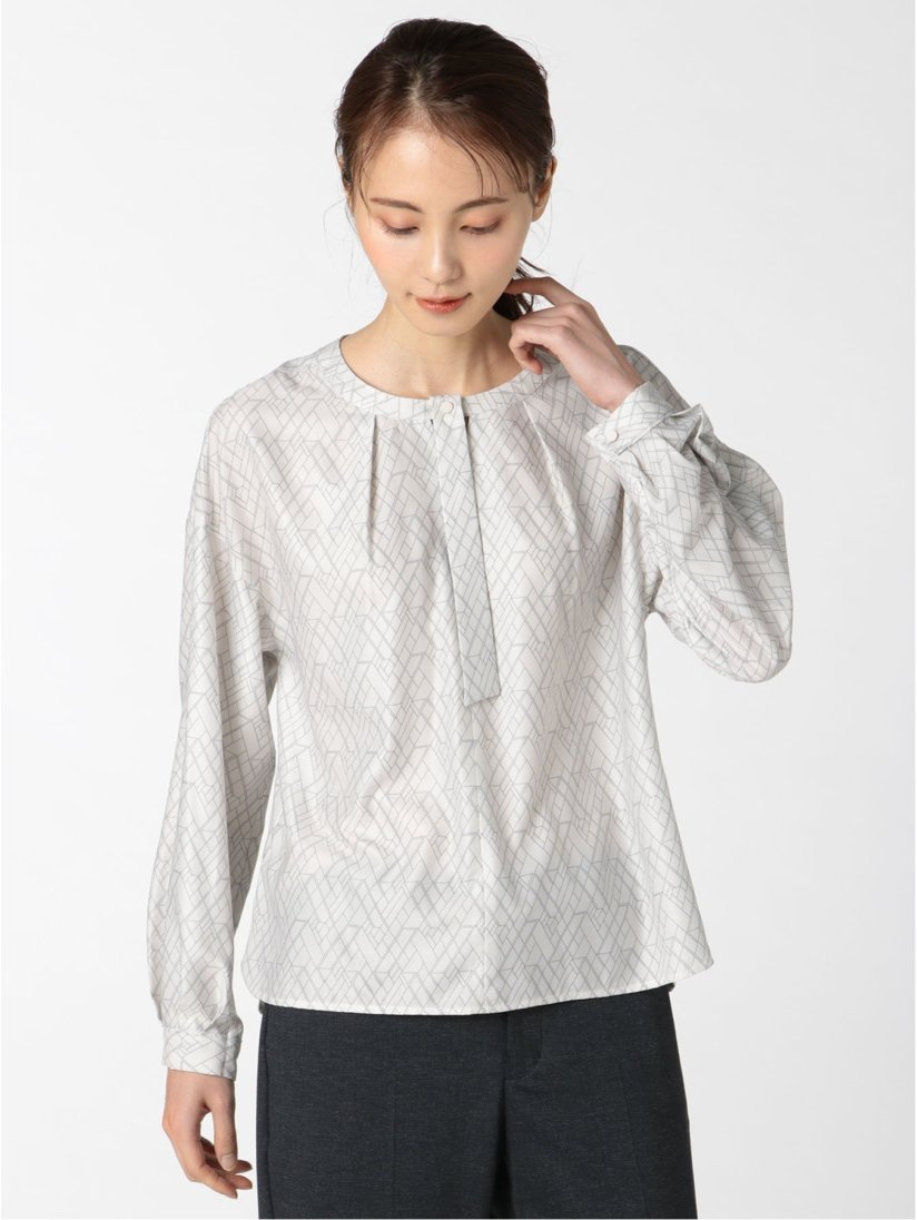 2wayボウタイ 幾何柄 長袖プルオーバーブラウス M 01白 トップス Taka Q Online Shop タカキューオンラインショップ 公式通販