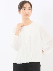 消しプリーツ 長袖プルオーバーブラウス