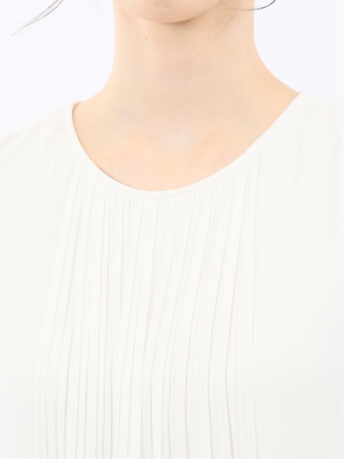 消しプリーツ 長袖プルオーバーブラウス