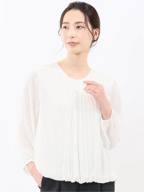消しプリーツ 長袖プルオーバーブラウス