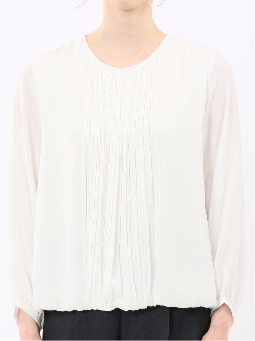 消しプリーツ 長袖プルオーバーブラウス