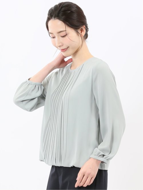消しプリーツ 長袖プルオーバーブラウス
