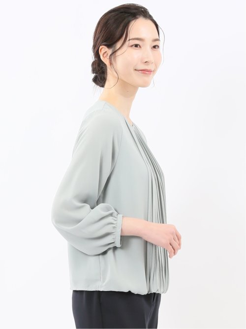 消しプリーツ 長袖プルオーバーブラウス