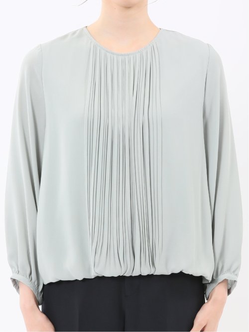 消しプリーツ 長袖プルオーバーブラウス
