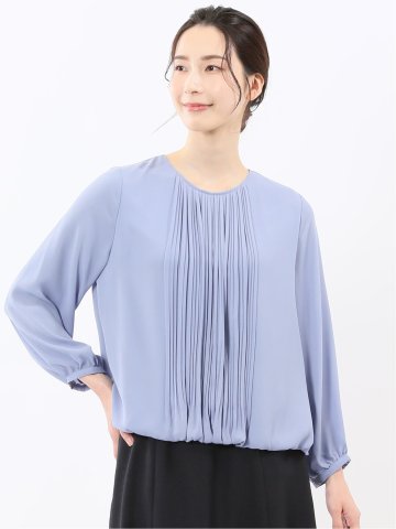 消しプリーツ 長袖プルオーバーブラウス